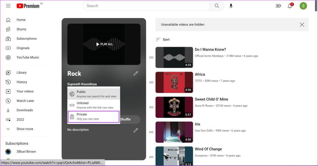 لیست پخش را در نسخه وب YouTube پنهان کنید