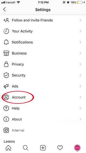 برای غیرفعال کردن موقت حساب خود از مرکز حساب در دستگاه تلفن همراه: 1