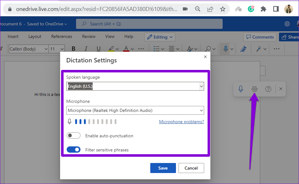 نحوه استفاده از ابزار دیکته در Microsoft Word Online 3