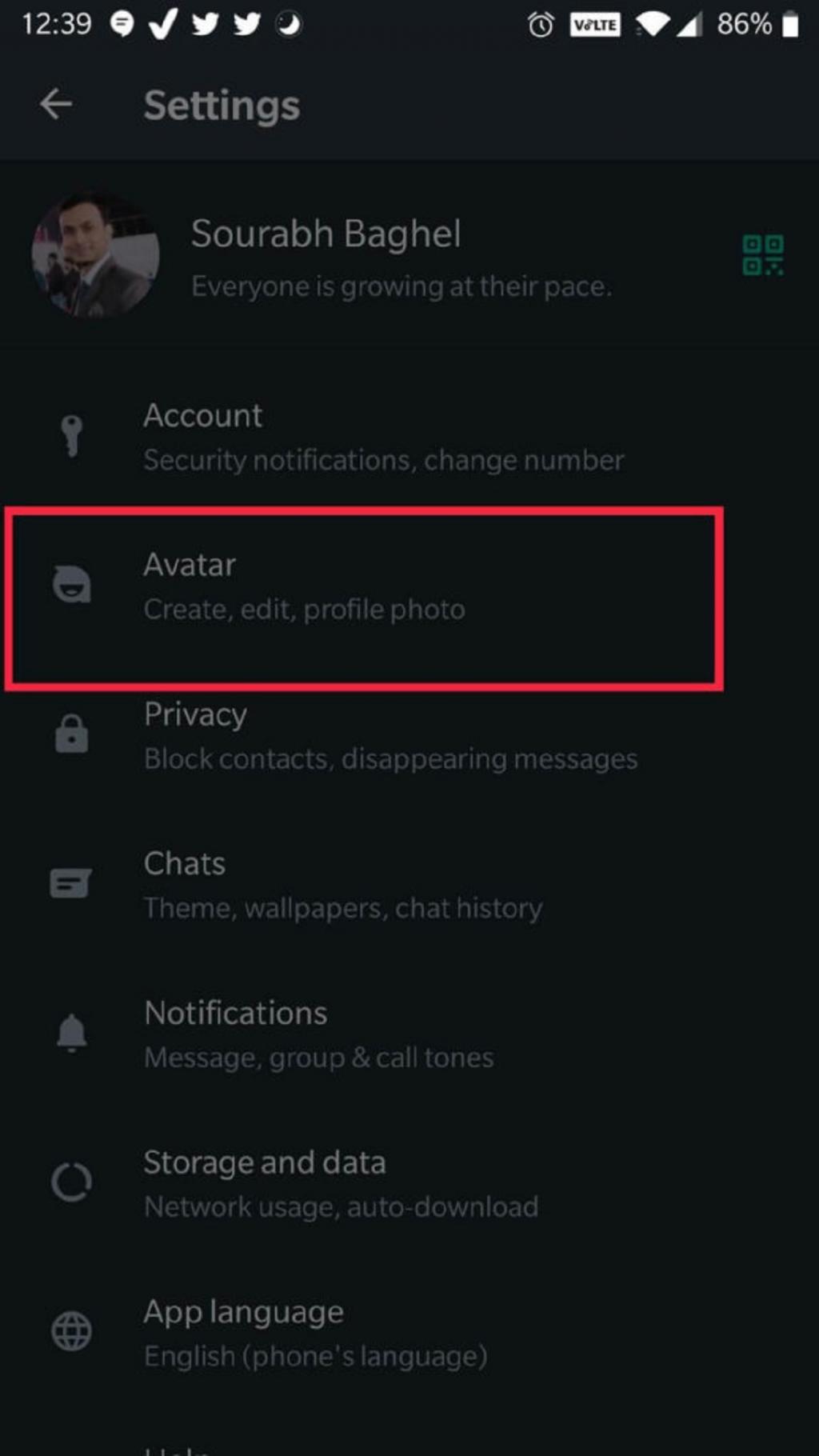 نحوه حذف یا ویرایش آواتار WhatsApp