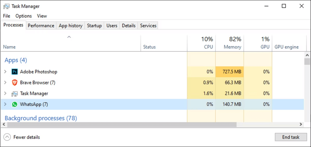 استفاده از Task Manager برای بستن WhatsApp/ 1