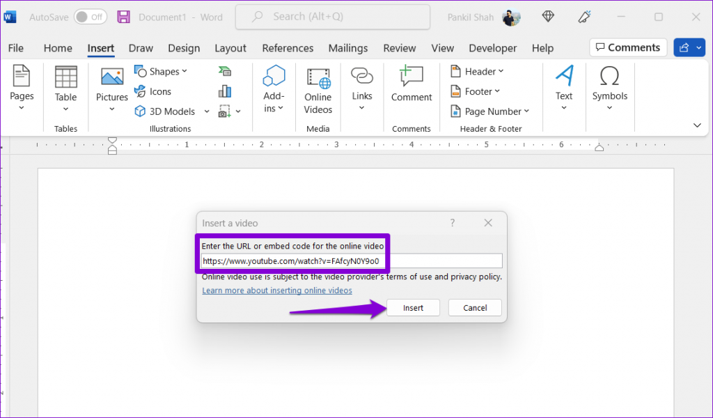 نحوه درج ویدیوی آنلاین در Microsoft Word4