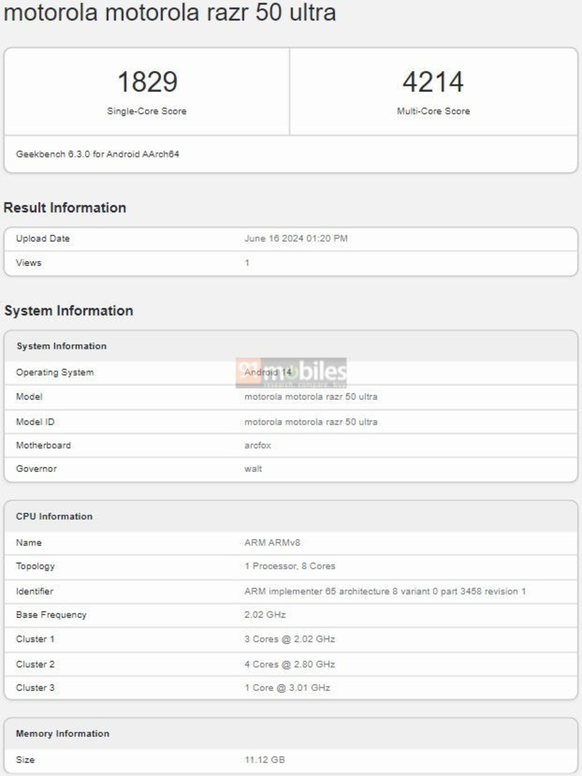 بنچمارک Geekbench به موتورولا Razr 50 Ultra نسبت داده شده است